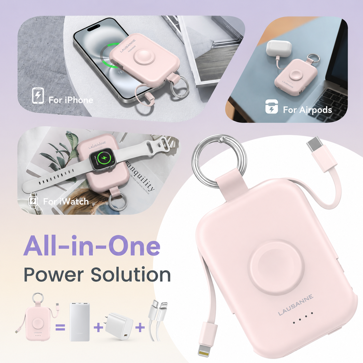LAUSANNE CharmGo 3-in-1 Travel Power Bank – 5000mAh